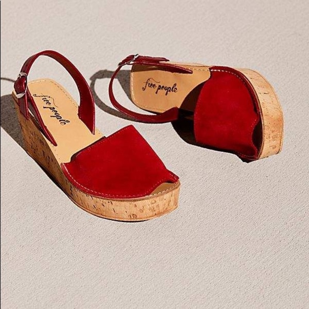 Free People Red Wedge Sandals
